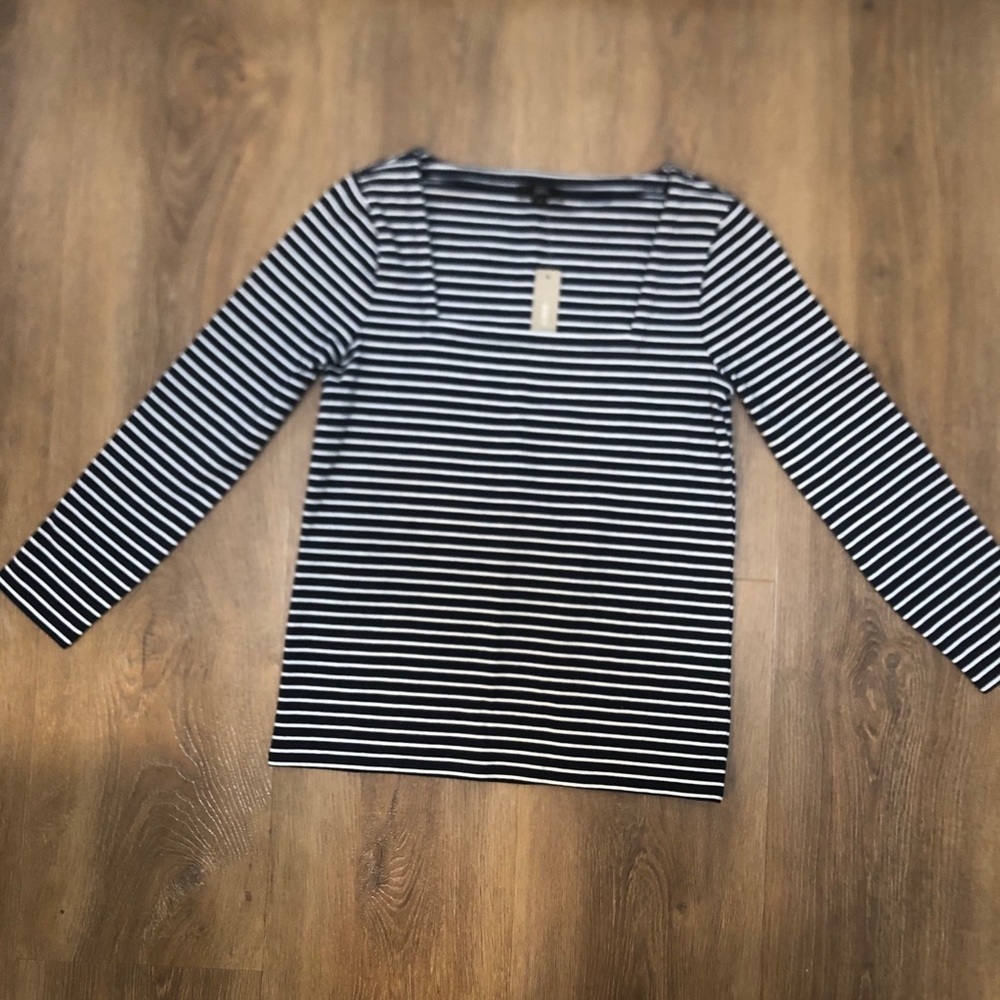 J. Crew Square Neck Stripe Top Navy + White